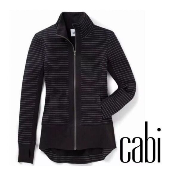 Cabi 3378 Sporty Sprint Jacket Womens Medium Black White Striped Full Zip Modern - Picture 4 of 14